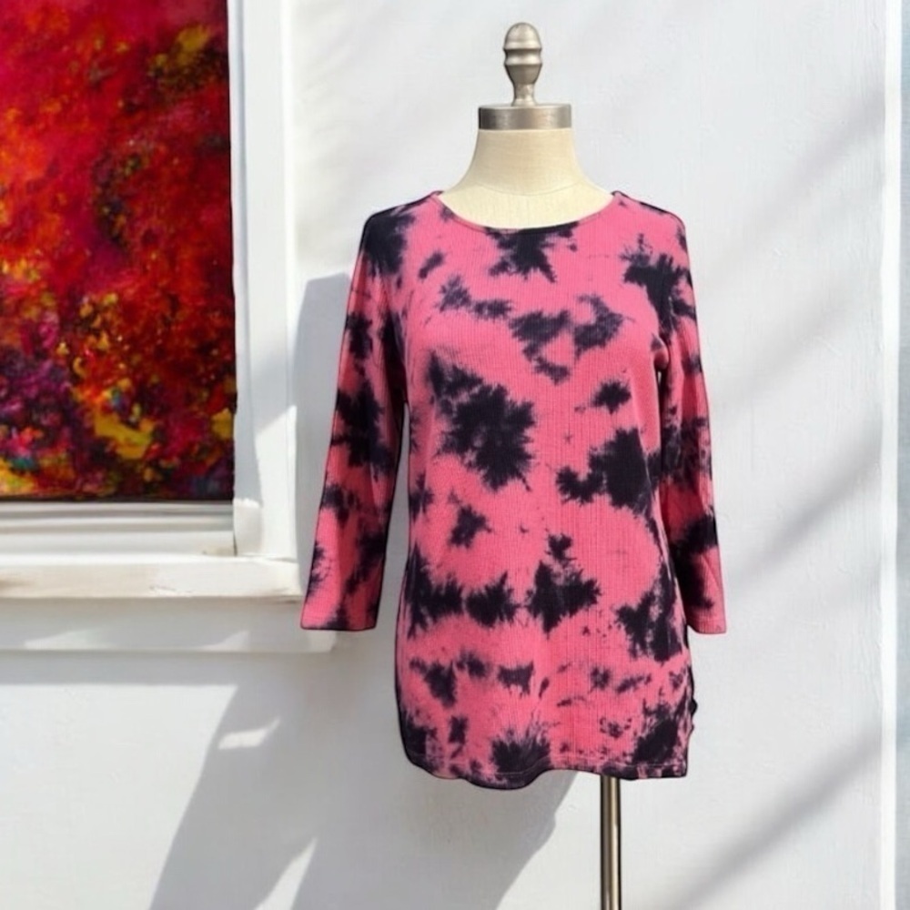 Ivanka Trump Tie Dye Long Sleeve Tee Shirt Ribbed Large Pink Purple